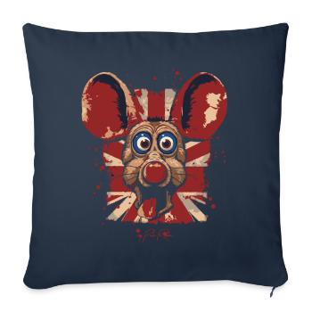 Royaume-Uni drapeau britannique rat de bande dessinée - Housse de coussin décorative 45 x 45 cm - bleu marine - Devant