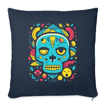 Dessin animé pop, crâne d’animal - Housse de coussin décorative 45 x 45 cm - bleu marine - Devant