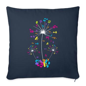 Notes de musique, fleurs de pissenlit, musiciens - Housse de coussin décorative 45 x 45 cm - bleu marine - Devant