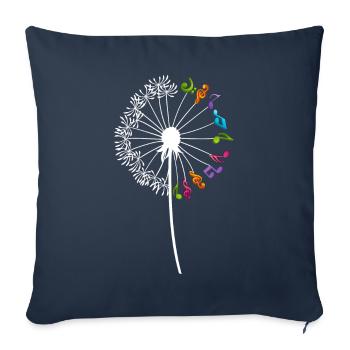 Notes de musique, fleurs de pissenlit, musiciens - Housse de coussin décorative 45 x 45 cm - bleu marine - Devant
