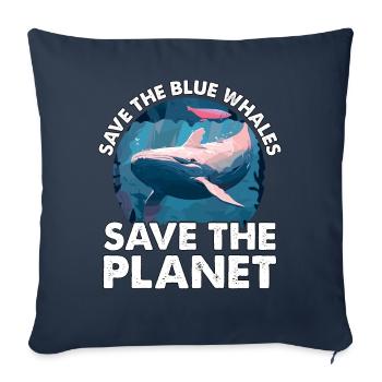 Sauvez les baleines bleues sauvez la planète - Housse de coussin décorative 45 x 45 cm - bleu marine - Devant