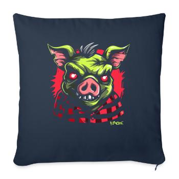 Cochon vert maléfique - Housse de coussin décorative 45 x 45 cm - bleu marine - Devant