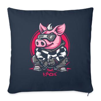 Cool Winter Ski Snowboard Cochon - Housse de coussin décorative 45 x 45 cm - bleu marine - Devant