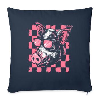 Cochon de drapeau à damier cool - Housse de coussin décorative 45 x 45 cm - bleu marine - Devant