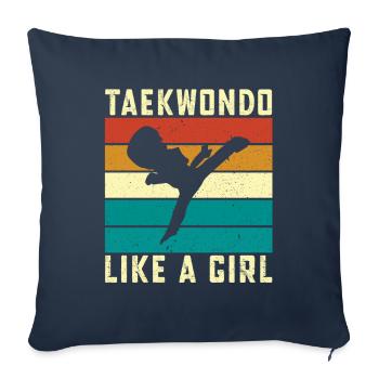 Taekwondo comme une fille - Housse de coussin décorative 45 x 45 cm - bleu marine - Devant