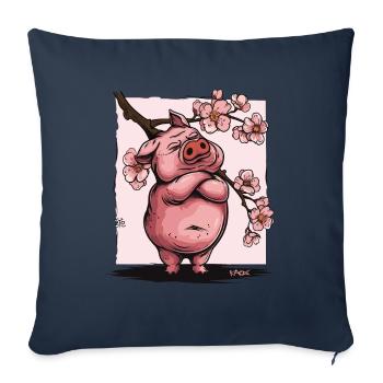 Offended Japanese Sakura Flowers Pig - Sofa pillowcase 17,3'' x 17,3'' (45 x 45 cm) - navy - Front