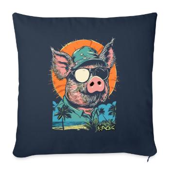 Cochon de vacances d'été plage palmiers - Housse de coussin décorative 45 x 45 cm - bleu marine - Devant