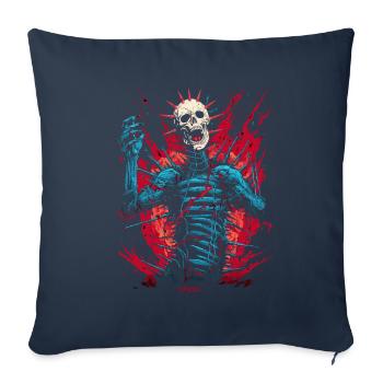Squelette de crâne de tête d'aiguille d'horreur - Housse de coussin décorative 45 x 45 cm - bleu marine - Devant