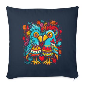 Deux amants : des oiseaux de couleur bonbon avec du cœur - Housse de coussin décorative 45 x 45 cm - bleu marine - Devant