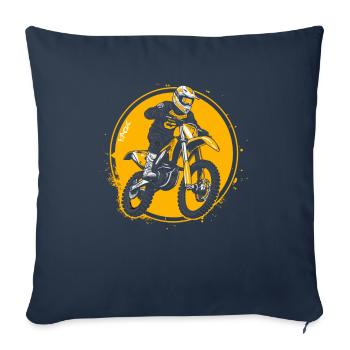 Pilote de Super Motocross blanc et jaune - Housse de coussin décorative 45 x 45 cm - bleu marine - Devant