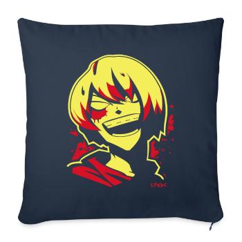 Rire doux-amer : Crazy Evil Anime Girl - Housse de coussin décorative 45 x 45 cm - bleu marine - Devant