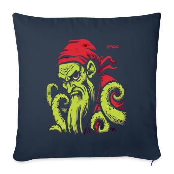 Dessin animé rétro Kraken Pirate - Housse de coussin décorative 45 x 45 cm - bleu marine - Devant