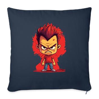 Drôle d’écolier en colère à l’école - Housse de coussin décorative 45 x 45 cm - bleu marine - Devant