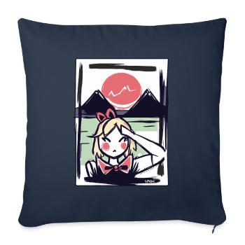 Fille japonaise au Japon sous le soleil rouge - Housse de coussin décorative 45 x 45 cm - bleu marine - Devant