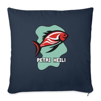 Poisson-grenouille, Pêcheur, Poisson, Canne à pêche : Petri Heil - Housse de coussin décorative 45 x 45 cm - bleu marine - Devant