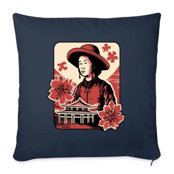 Asiatische Blumen: Porträt eines asiatischen Bauer - Sofakissenbezug 45 x 45 cm - Navy - Vorne