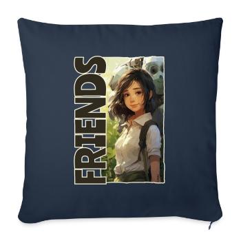 Cartoon: Manga Anime Girls and Robots, Friends - Sofa pillowcase 17,3'' x 17,3'' (45 x 45 cm) - navy - Front