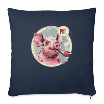 Cochon et sifflet détendus et frais - Housse de coussin décorative 45 x 45 cm - bleu marine - Devant
