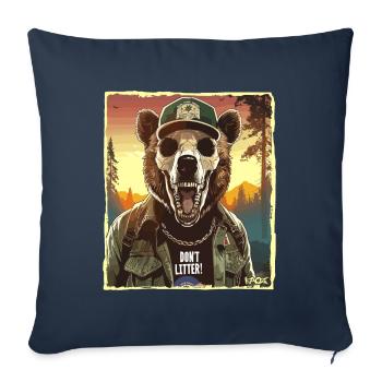 Mountain Ranger Bear, ne laisse pas traîner les ordures - Housse de coussin décorative 45 x 45 cm - bleu marine - Devant