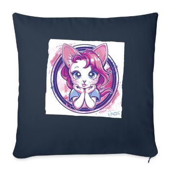 Chat Anime Comique Vous Regardez - Housse de coussin décorative 45 x 45 cm - bleu marine - Devant