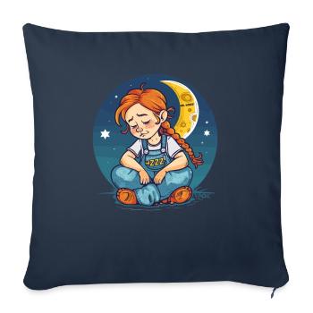 Fille rousse endormie avec la lune et les étoiles - Housse de coussin décorative 45 x 45 cm - bleu marine - Devant