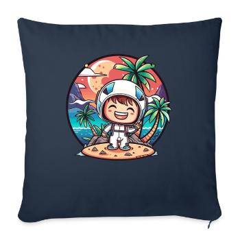 Petit astronaute mignon sur une île en vacances - Housse de coussin décorative 45 x 45 cm - bleu marine - Devant