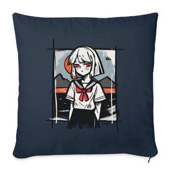 Japanese Red Sun: A Bored Girl - Sofa pillowcase 17,3'' x 17,3'' (45 x 45 cm) - navy - Front