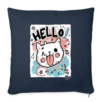 Mignon petit chat blanc dit bonjour - Housse de coussin décorative 45 x 45 cm - bleu marine - Devant