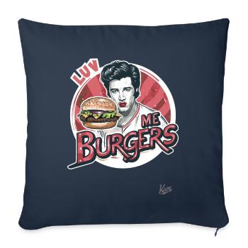 Publicité rétro, Luv me Burgers, J’aime les hamburgers - Housse de coussin décorative 45 x 45 cm - bleu marine - Devant