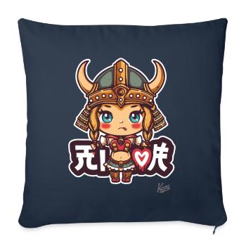 mignon chibi barbare viking fille - Housse de coussin décorative 45 x 45 cm - bleu marine - Devant
