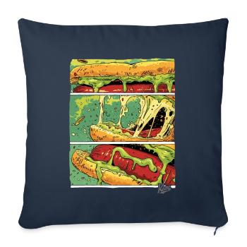 Planches BD : Saucisse monstre au fromage dans un petit pain - Housse de coussin décorative 45 x 45 cm - bleu marine - Devant