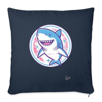 Requin drôle amical - Housse de coussin décorative 45 x 45 cm - bleu marine - Devant