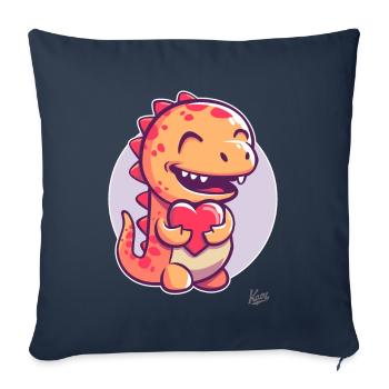 Mignon petit dragon dinosaure avec un cœur pour l’amour - Housse de coussin décorative 45 x 45 cm - bleu marine - Devant