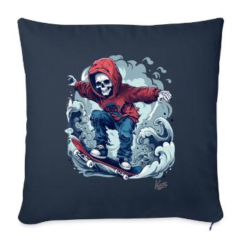 Cool skateur skeleton skateboard dans le ciel - Housse de coussin décorative 45 x 45 cm - bleu marine - Devant