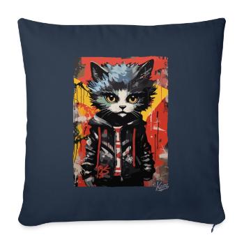 Street Art Graffiti Mode Chat - Housse de coussin décorative 45 x 45 cm - bleu marine - Devant