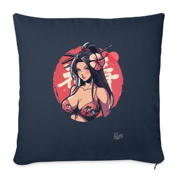 Sur la plage, une fille au Japon Okinawa - Housse de coussin décorative 45 x 45 cm - bleu marine - Devant
