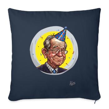 Fête des aînés : retraité avec chapeau de fête et confettis - Housse de coussin décorative 45 x 45 cm - bleu marine - Devant