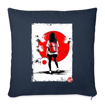 Japonaise en randonnée sur le mont Fuji - Housse de coussin décorative 45 x 45 cm - bleu marine - Devant