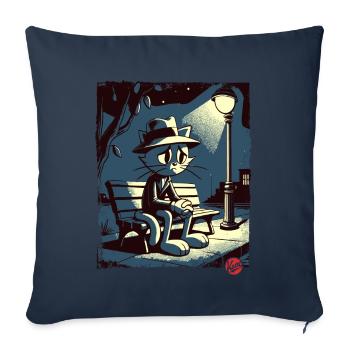 Une nuit au parc et un chat mélancolique - Housse de coussin décorative 45 x 45 cm - bleu marine - Devant