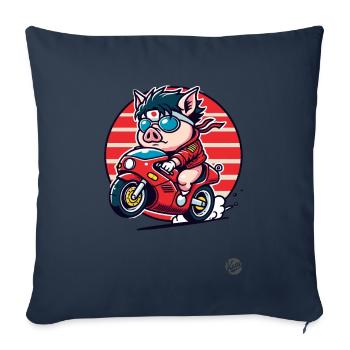 Zombie Brain Pig Motorcycle Revolution - Housse de coussin décorative 45 x 45 cm - bleu marine - Devant