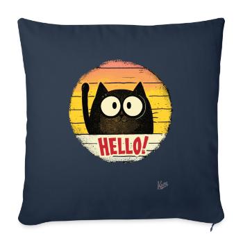 Chat de dessin animé rétro agitant, bonjour - Housse de coussin décorative 45 x 45 cm - bleu marine - Devant