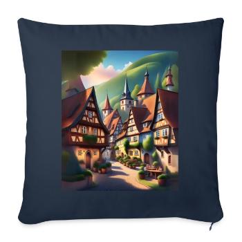 Vieille ville de Suisse - Housse de coussin décorative 45 x 45 cm - bleu marine - Devant