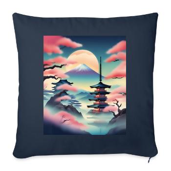 Belle vue japonaise - Housse de coussin décorative 45 x 45 cm - bleu marine - Devant