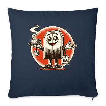 Sachet de thé avec tasse à thé pour l’heure du thé - Housse de coussin décorative 45 x 45 cm - bleu marine - Devant