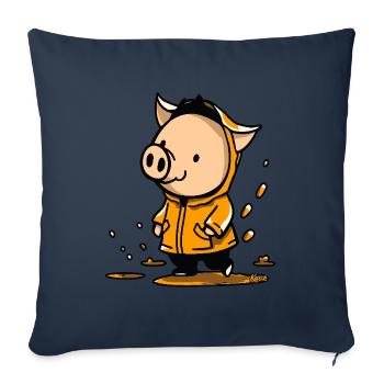 Cochon joyeux sous la pluie en imperméable jaune - Housse de coussin décorative 45 x 45 cm - bleu marine - Devant