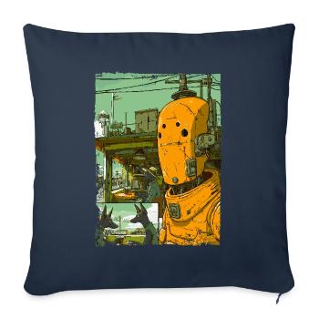 Dessin animé d’une dystopie de science-fiction avec un robot - Housse de coussin décorative 45 x 45 cm - bleu marine - Devant