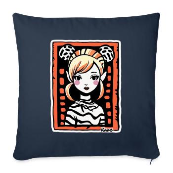 Portrait de bande dessinée stylisé – Femme astucieuse - Housse de coussin décorative 45 x 45 cm - bleu marine - Devant