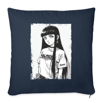 Cartoon Girl japonais et politique - Housse de coussin décorative 45 x 45 cm - bleu marine - Devant