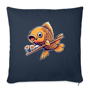 Sushi drôle de poisson rouge – Japan Food Art - Housse de coussin décorative 45 x 45 cm - bleu marine - Devant