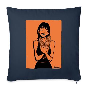 Fille heureuse avec du maïs en épi - Housse de coussin décorative 45 x 45 cm - bleu marine - Devant